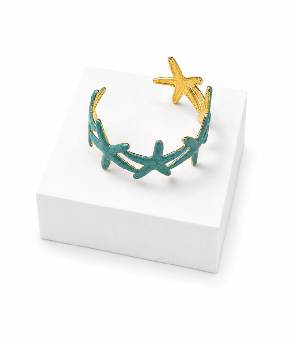 1B1F566D-CF88-4196-A9C1-72CD0E6BF7F3 Turquoise Starfish Enamel Cuff Bracelet