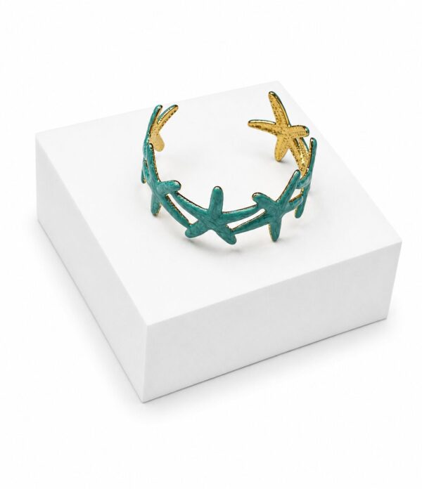 67D2DA2A-4DBE-4750-A75F-56C9A93D6710 Turquoise Starfish Enamel Cuff Bracelet